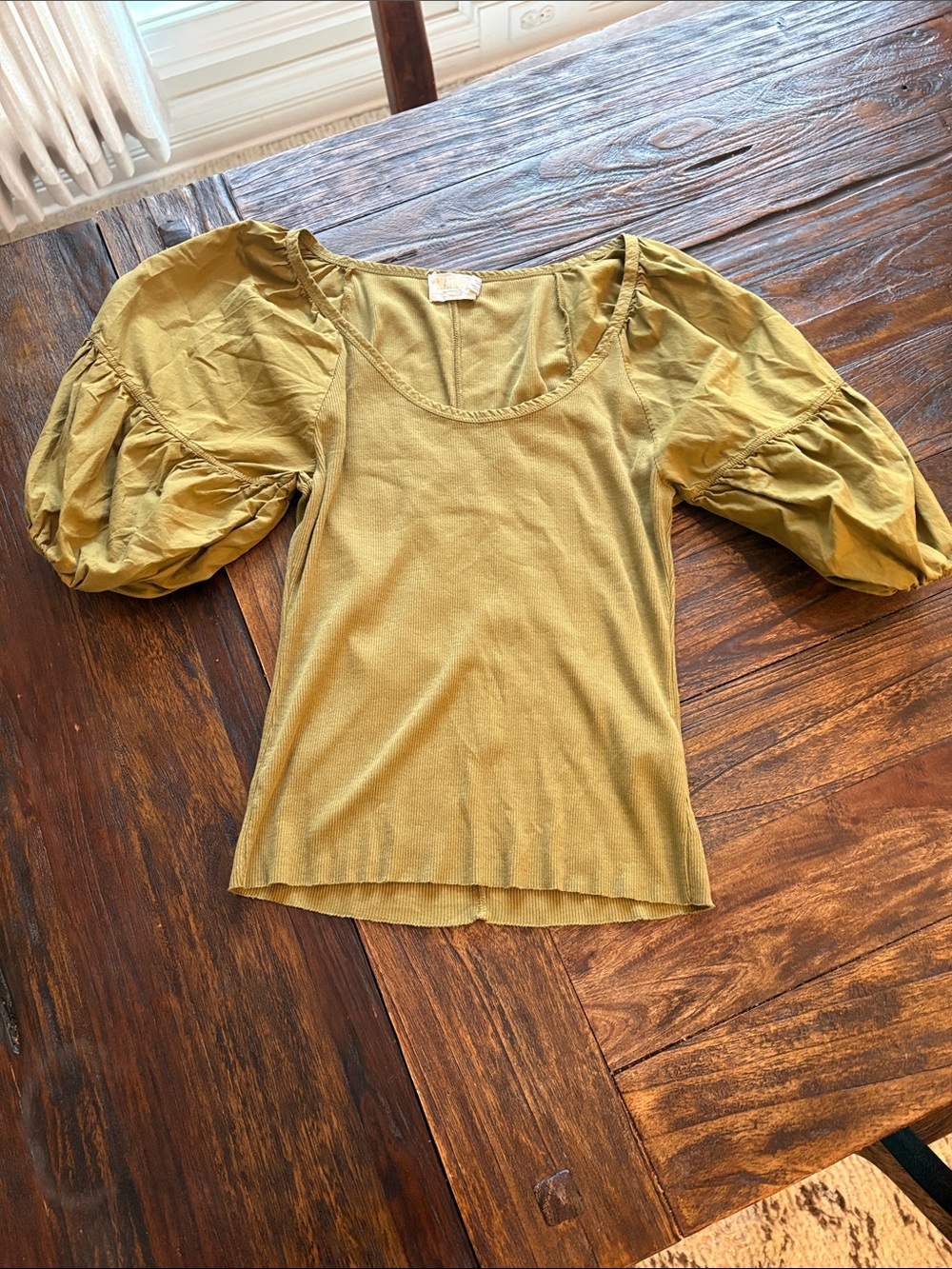 Nation LTD Puff Sleeve Scoop Neck Top - Olive